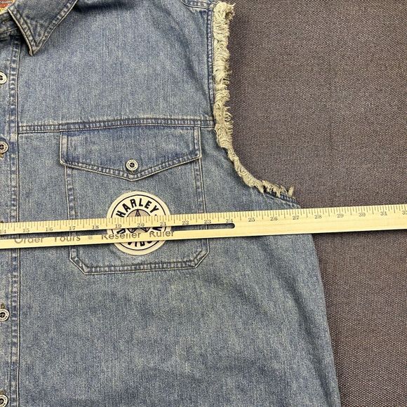 Harley Davidson Denim Jean Vest Mens 3XL Motorcycle Embroidered Logo Spokane - Picture 7 of 9